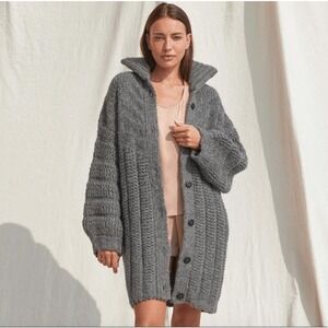 LUNYA Chunky Knit Wool Car Coat in Charcoal, Size X-Small/Small